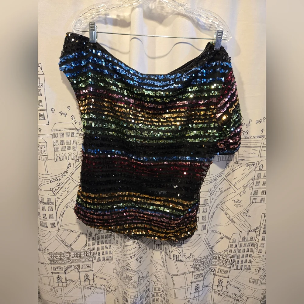 NWOT Women's Sequin One Shoulder Top Size Large - Picture 7 of 7